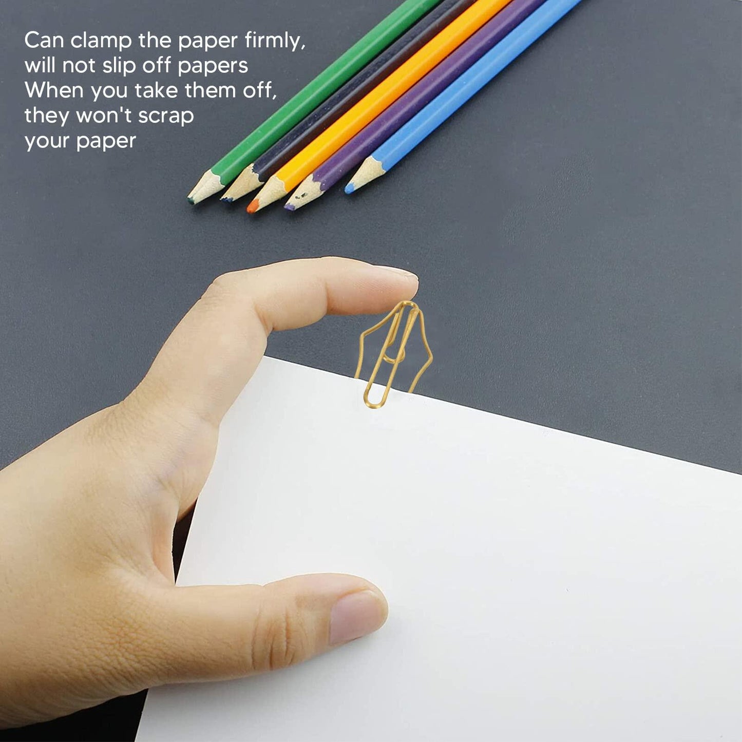 FUZHUI Paper Clips 100 Pcs Large Gold Plastic Covered Iron Pen-Shaped