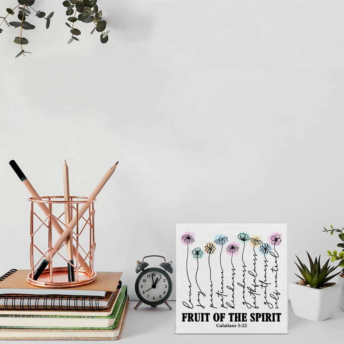 Bible Verse Wooden Box Sign Christian Home Decor Galatians 5:22 5x5