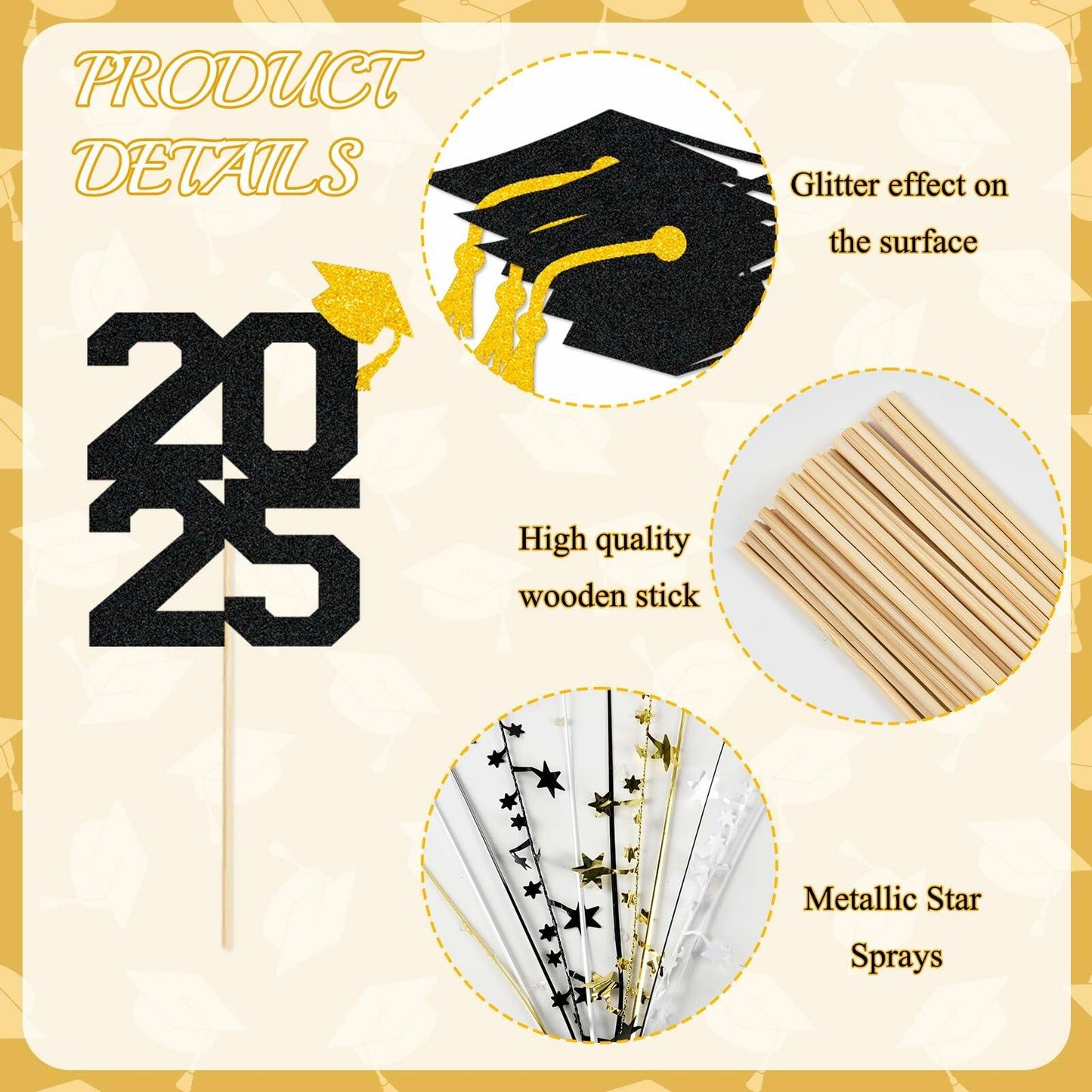 Graduation Decorations Class of 2025 23pcs Blue Gold Centerpiece Sticks