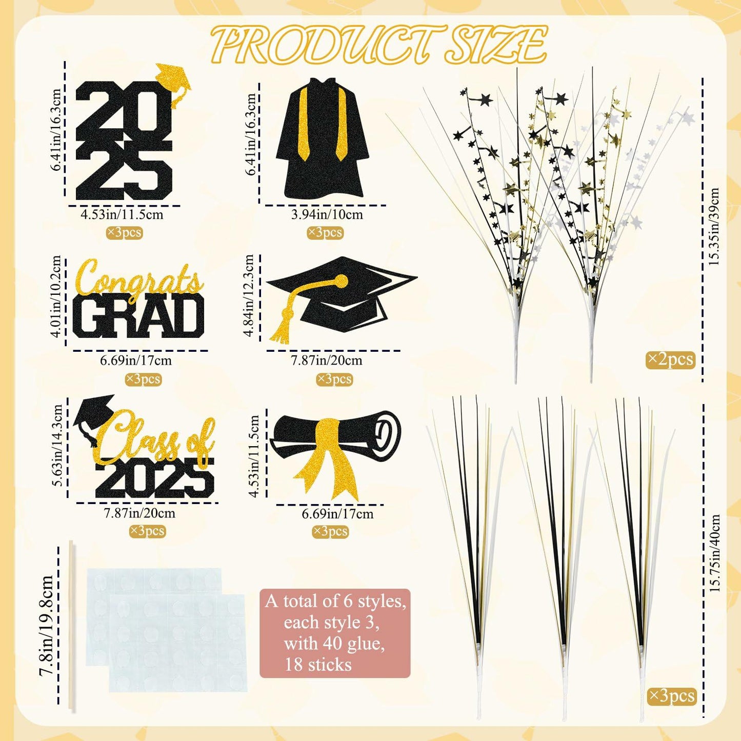 Graduation Decorations Class of 2025 23pcs Blue Gold Centerpiece Sticks