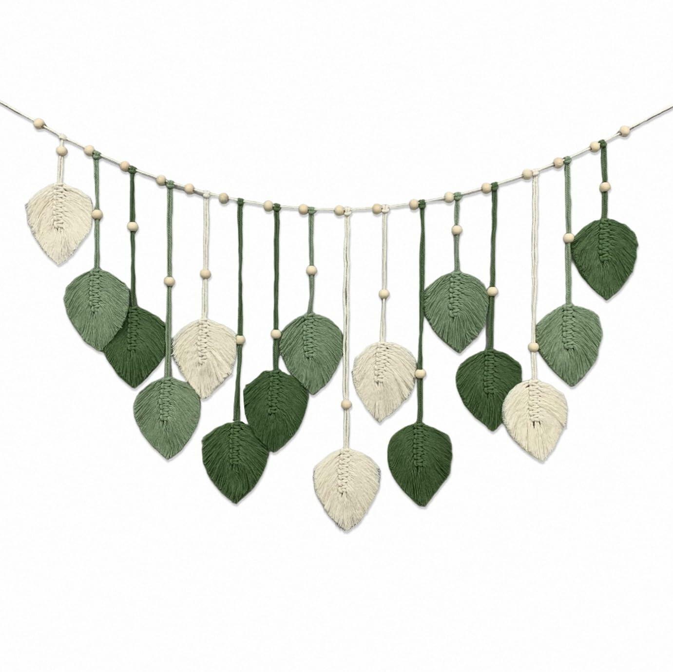 Nature-Inspired Macrame Leaf Wall Hanging Boho Green Tapestry 47.2x30