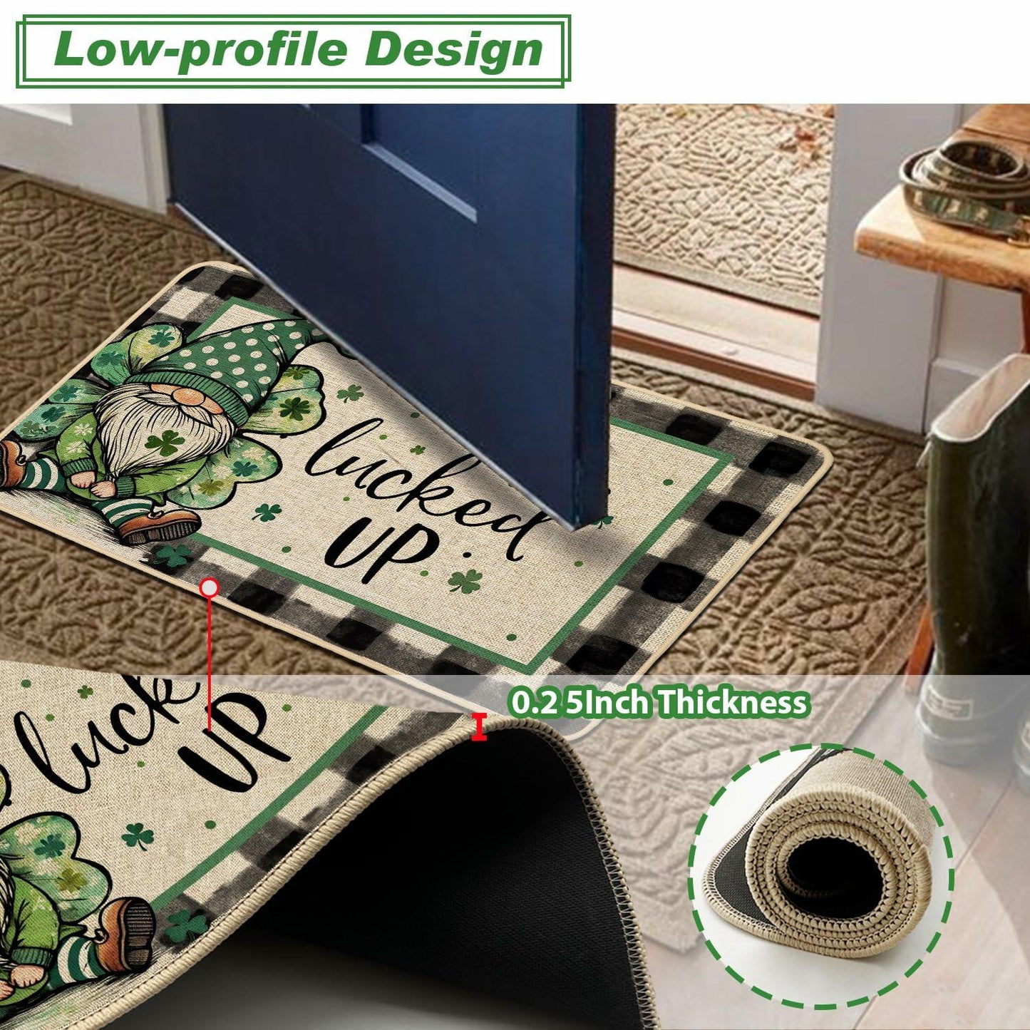Baccessor St Patrick's Day Doormat 17x29 Buffalo Plaid Green Shamrock