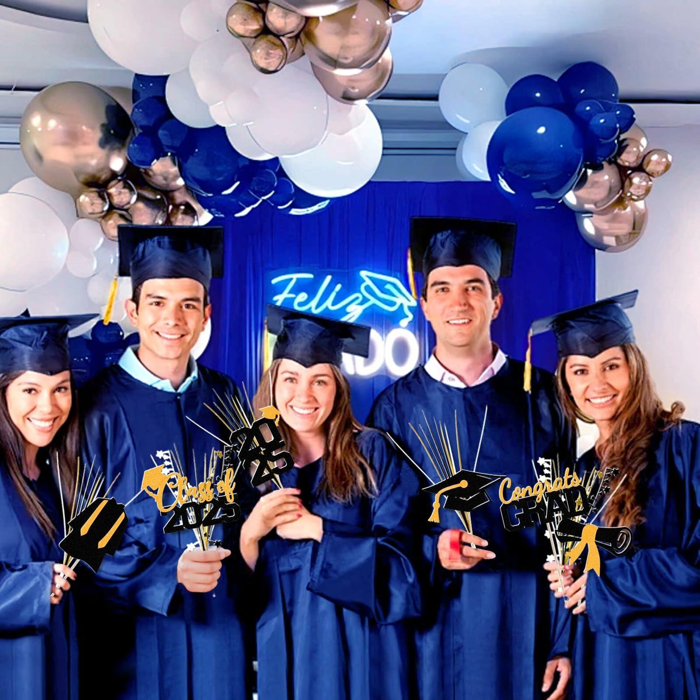 Graduation Decorations Class of 2025 23pcs Blue Gold Centerpiece Sticks