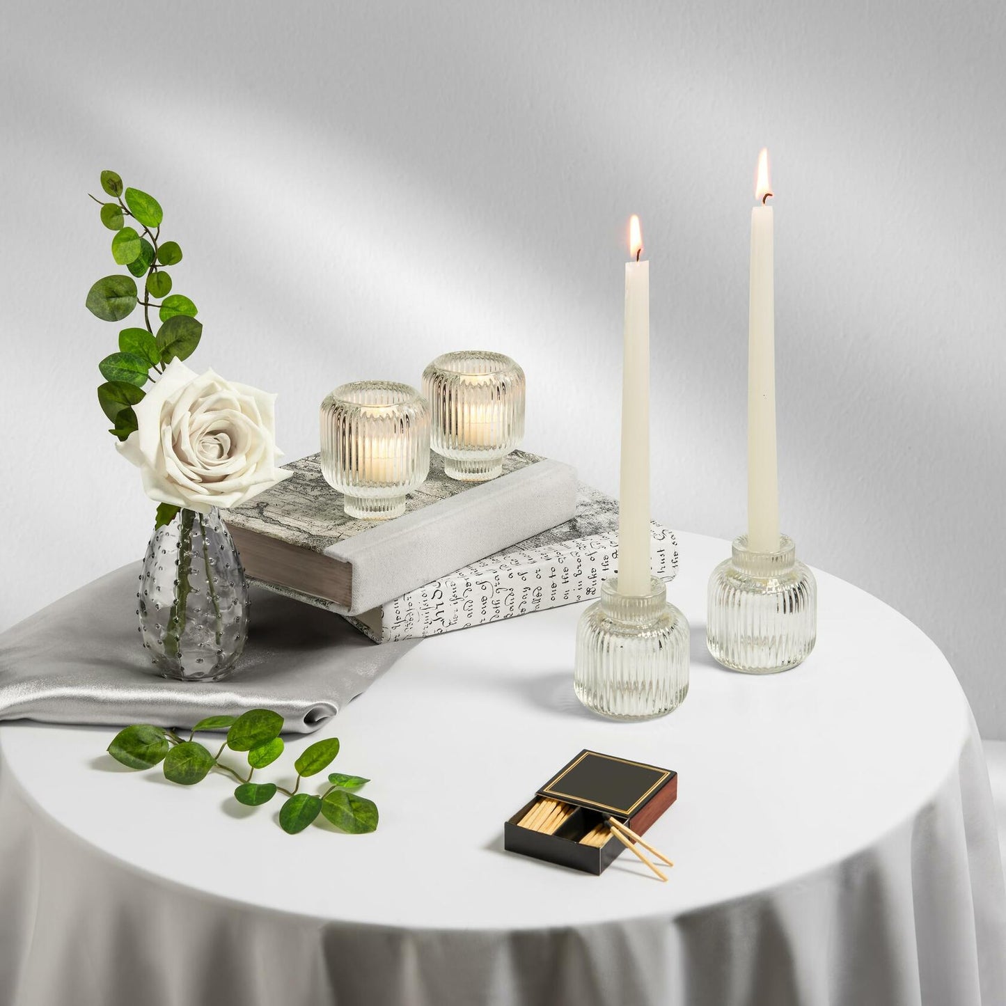 Reversible Glass Candlestick Holders Set of 4 Green Candle Holder Decor