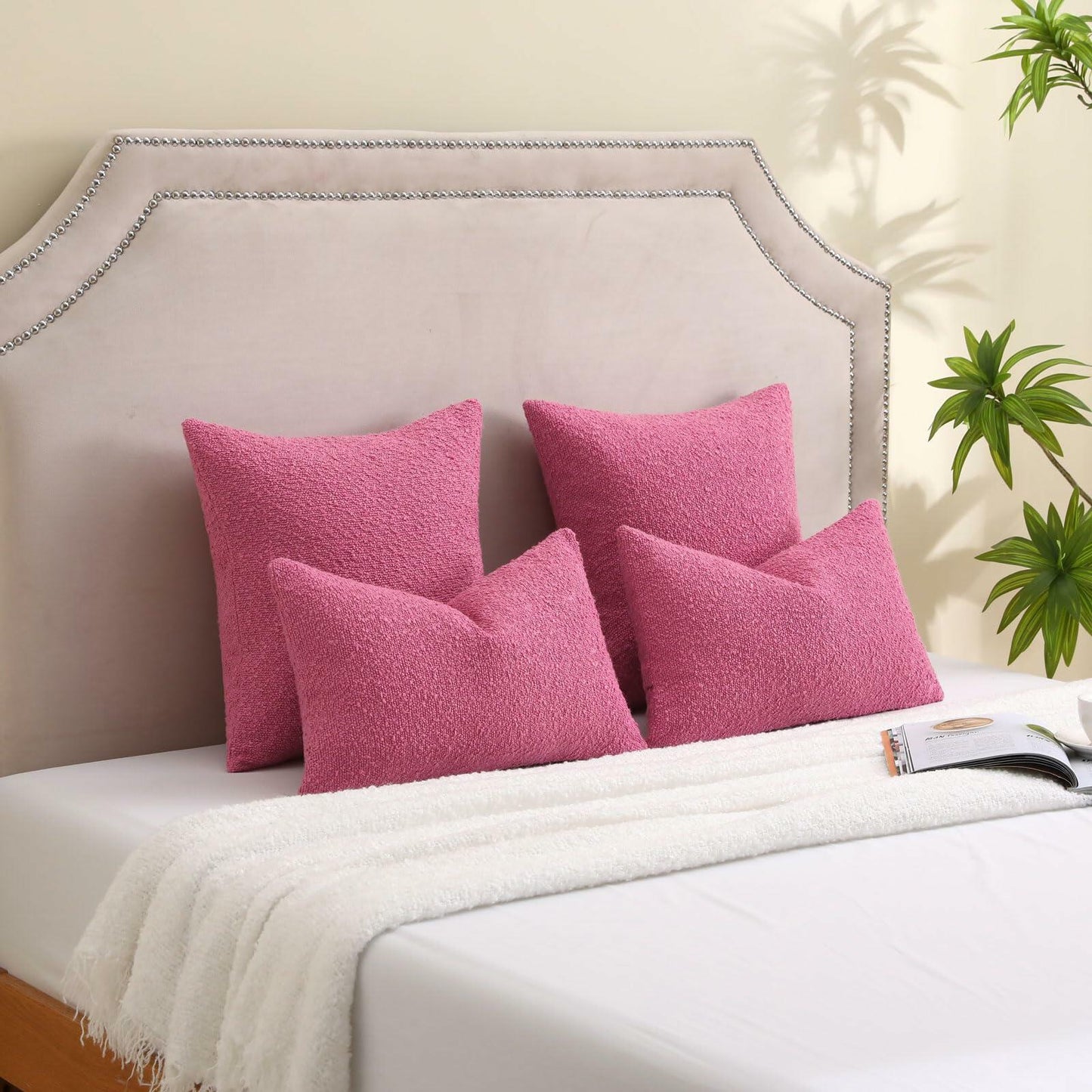 FUTEI Hot Pink Decorative Throw Pillow Covers 20x20 Inch Pack of 2 Cozy