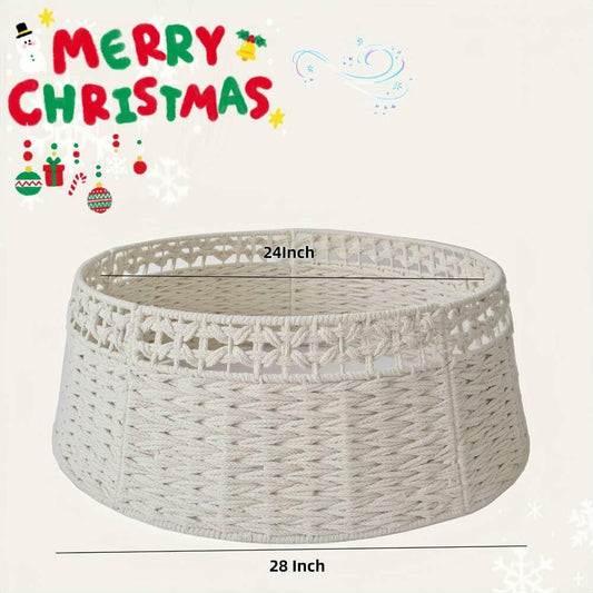 Boho Cotton Rope Woven Christmas Tree Collar Skirt 24in Beige