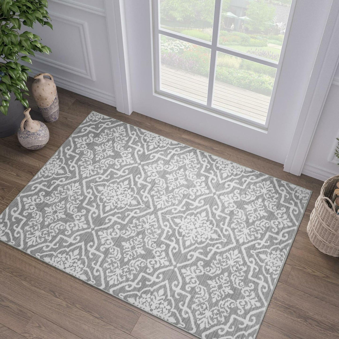 jinchan Kitchen Runner Rug 2x6 Moroccan Floral Non Slip Grey Runner