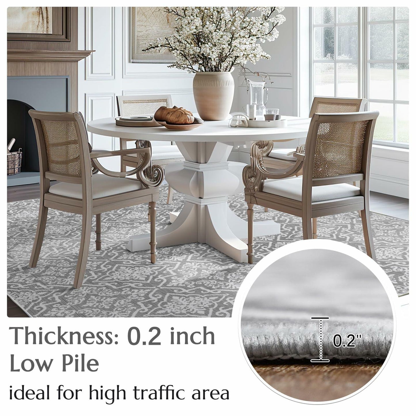 jinchan Kitchen Runner Rug 2x6 Moroccan Floral Non Slip Grey Runner