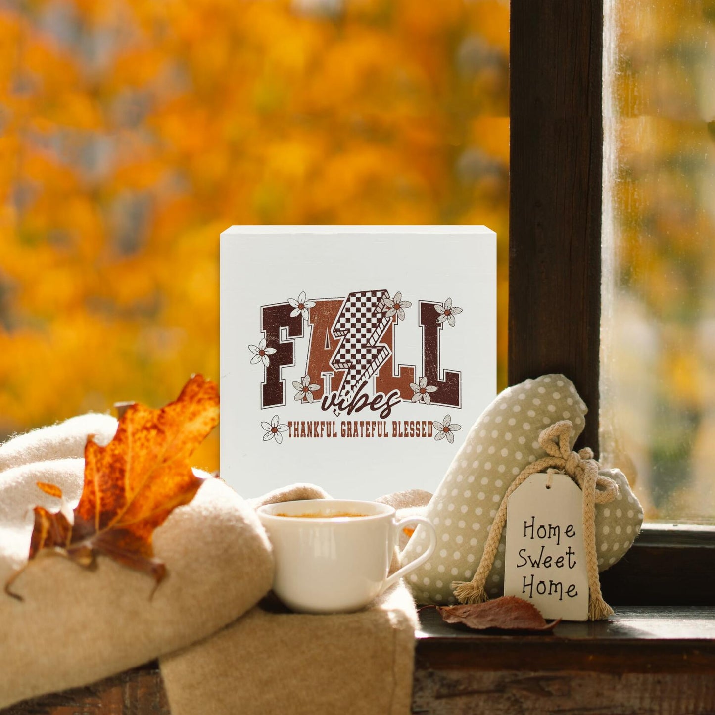 Ty-mh-019 Retro Fall Thanksgiving Wooden Box Sign 5x5 Inches