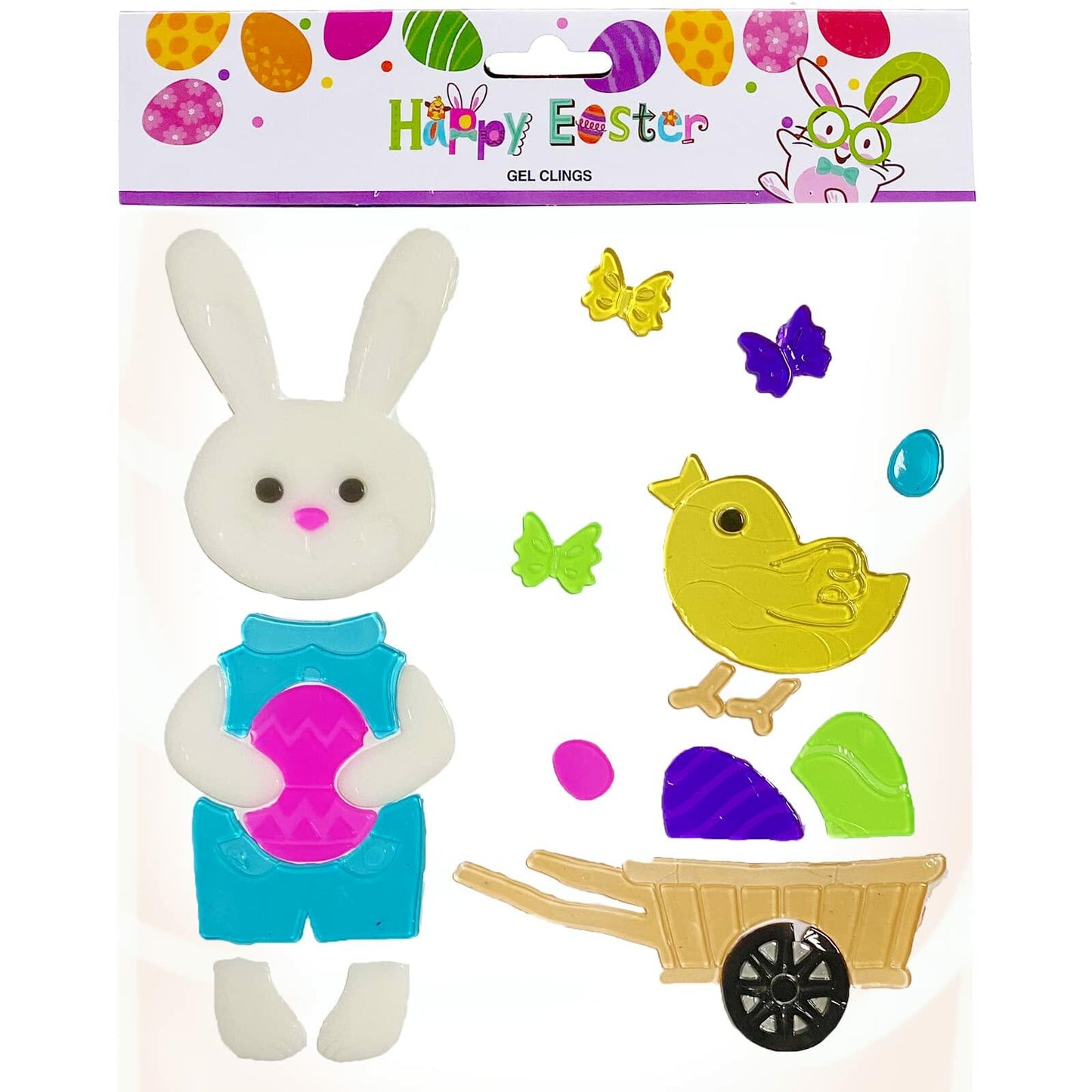 Easter Gel Window Clings 6 Sheets Bunny Chick Egg Flower Reusable Decor