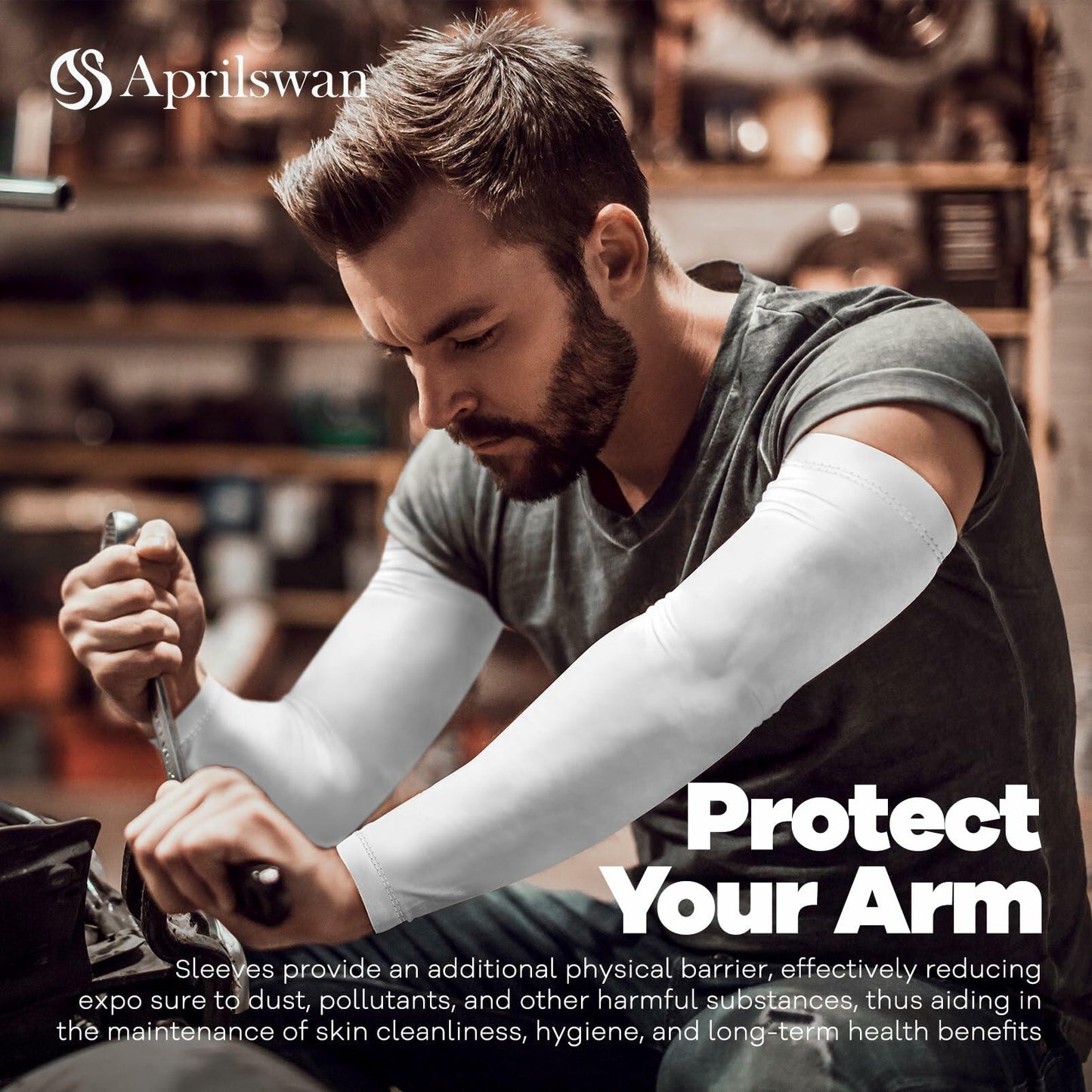 Aprilswan UV Sun Protection Arm Sleeves Compression Cooling 2 Pairs Black/White