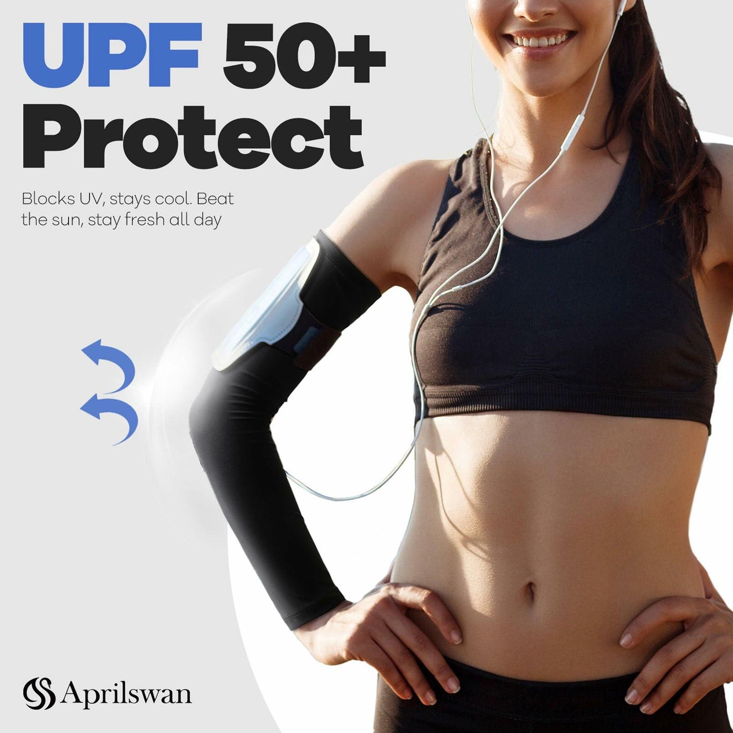 Aprilswan UV Sun Protection Arm Sleeves Non Slip Compression Black 1 Pair