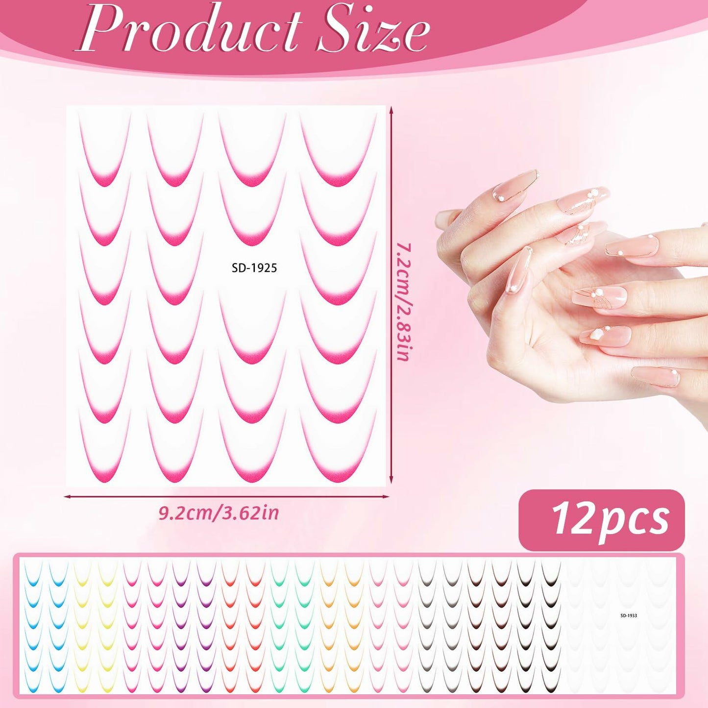 Lnngub Nail Art Stickers French Gradient Stripes White 12 Sheets