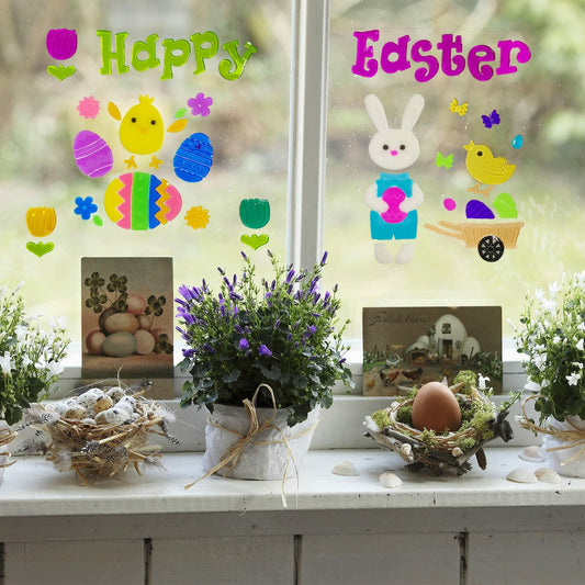Easter Gel Window Clings 6 Sheets Bunny Chick Egg Flower Reusable Decor
