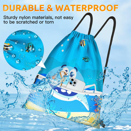 Slohif Kids Drawstring Backpack Green Dinosaur Waterproof Nylon Large