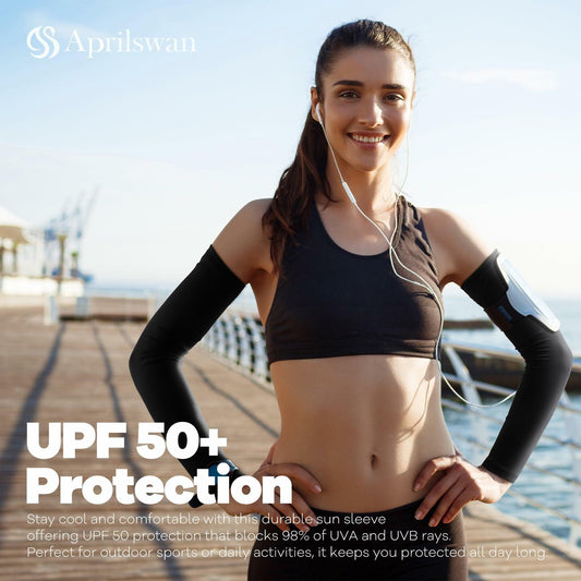 Aprilswan UV Sun Protection Arm Sleeves Compression Cooling 2 Pairs Black/White