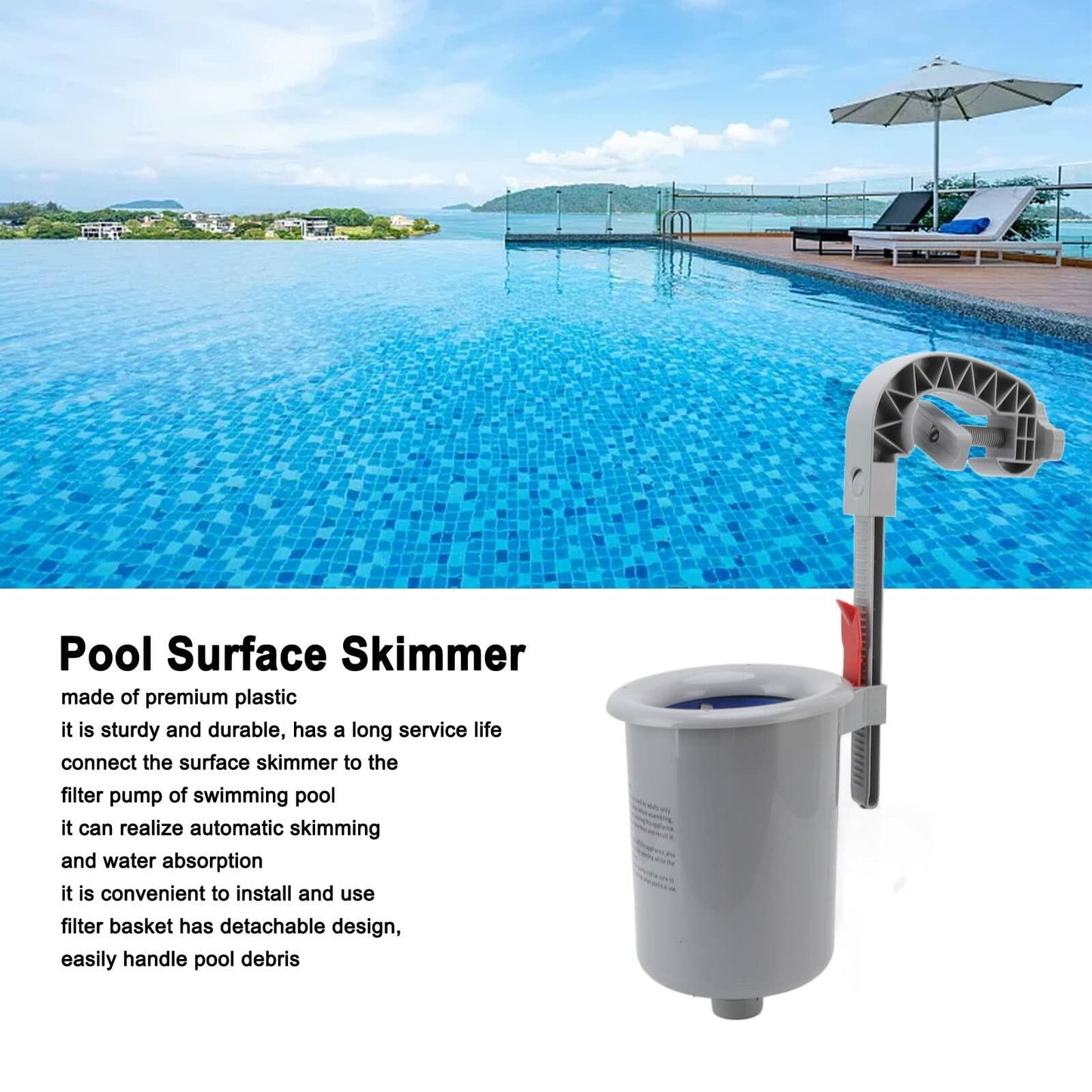 Kuuleyn Above Ground Pool Surface Skimmer Wall Mount Gray Automatic