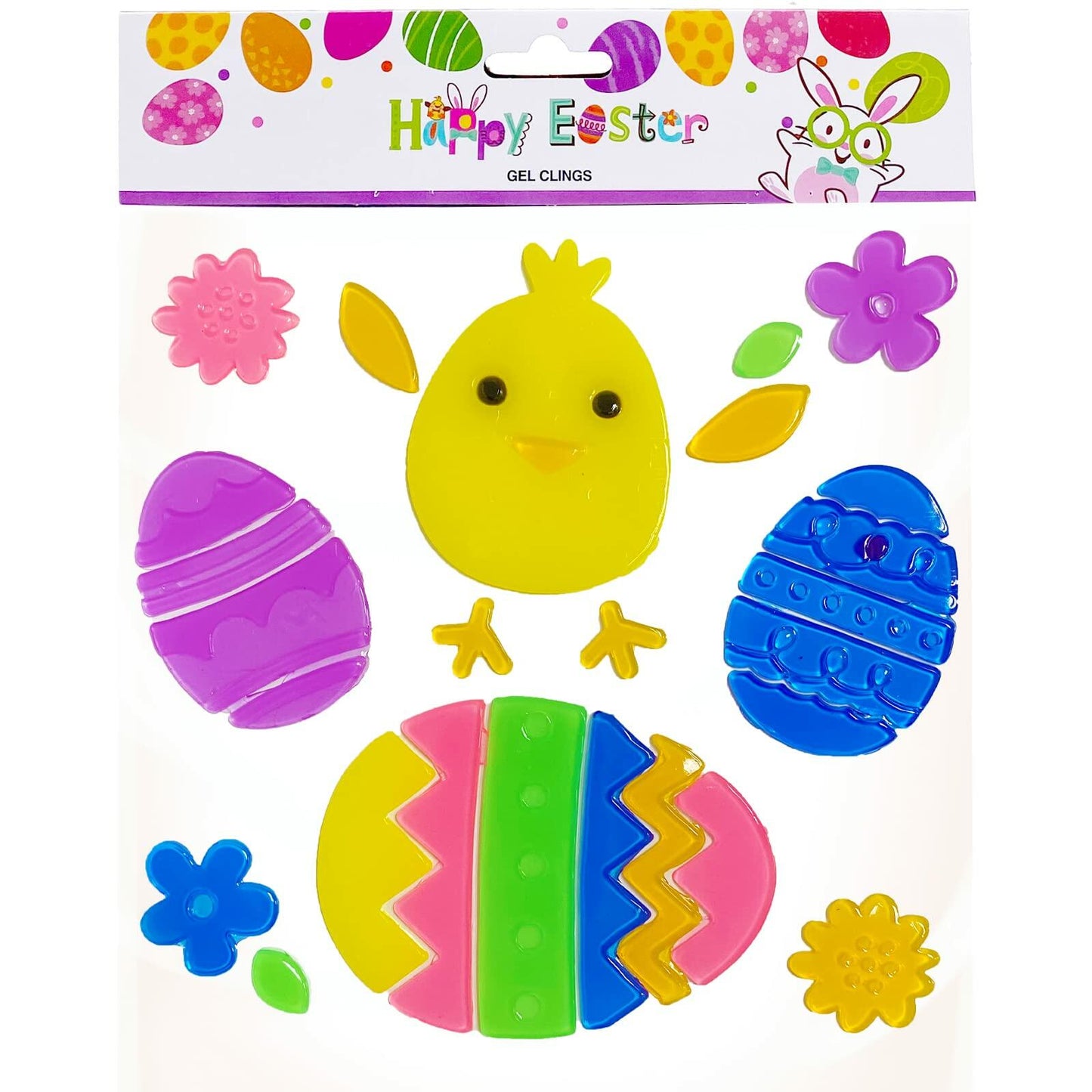 Easter Gel Window Clings 6 Sheets Bunny Chick Egg Flower Reusable Decor