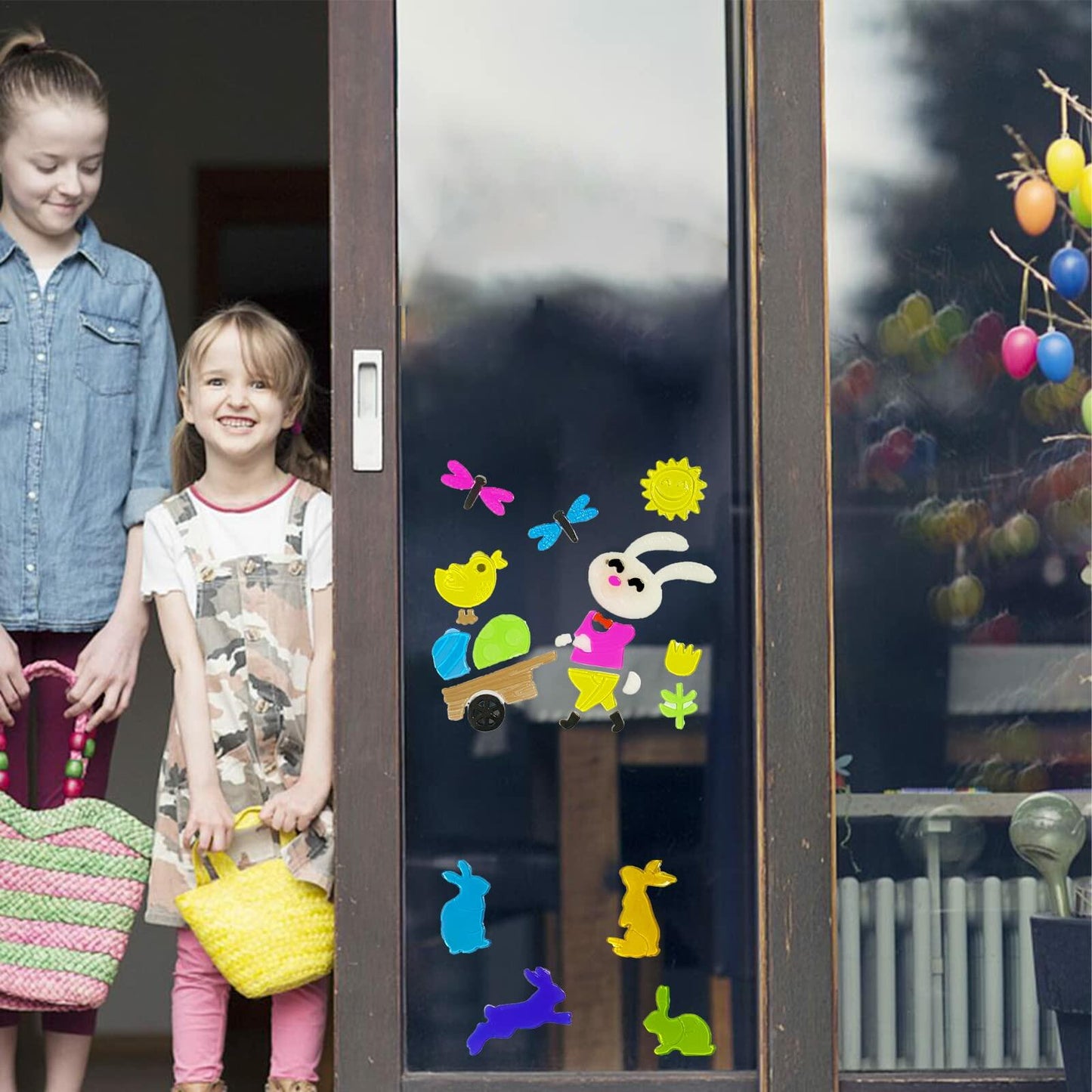 Easter Gel Window Clings 6 Sheets Bunny Chick Egg Flower Reusable Decor