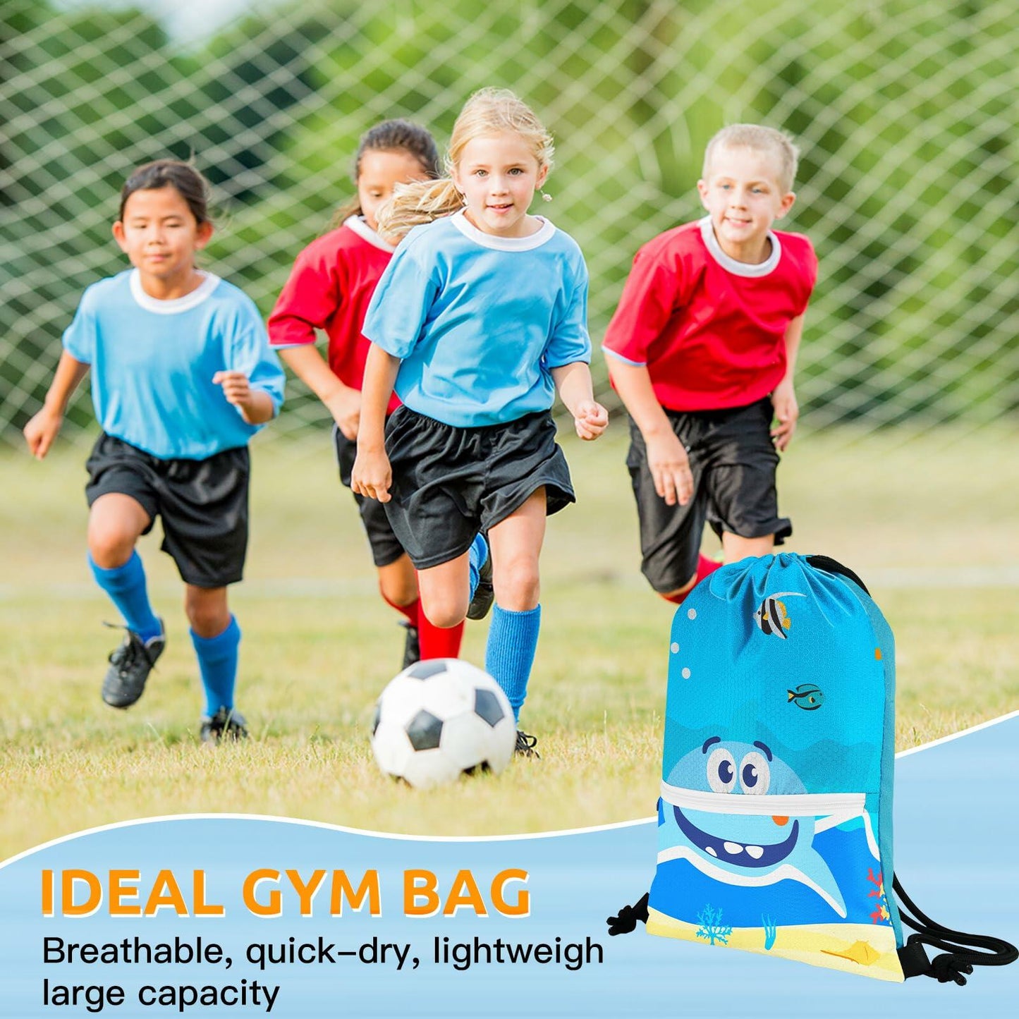 Slohif Kids Drawstring Backpack Green Dinosaur Waterproof Nylon Large