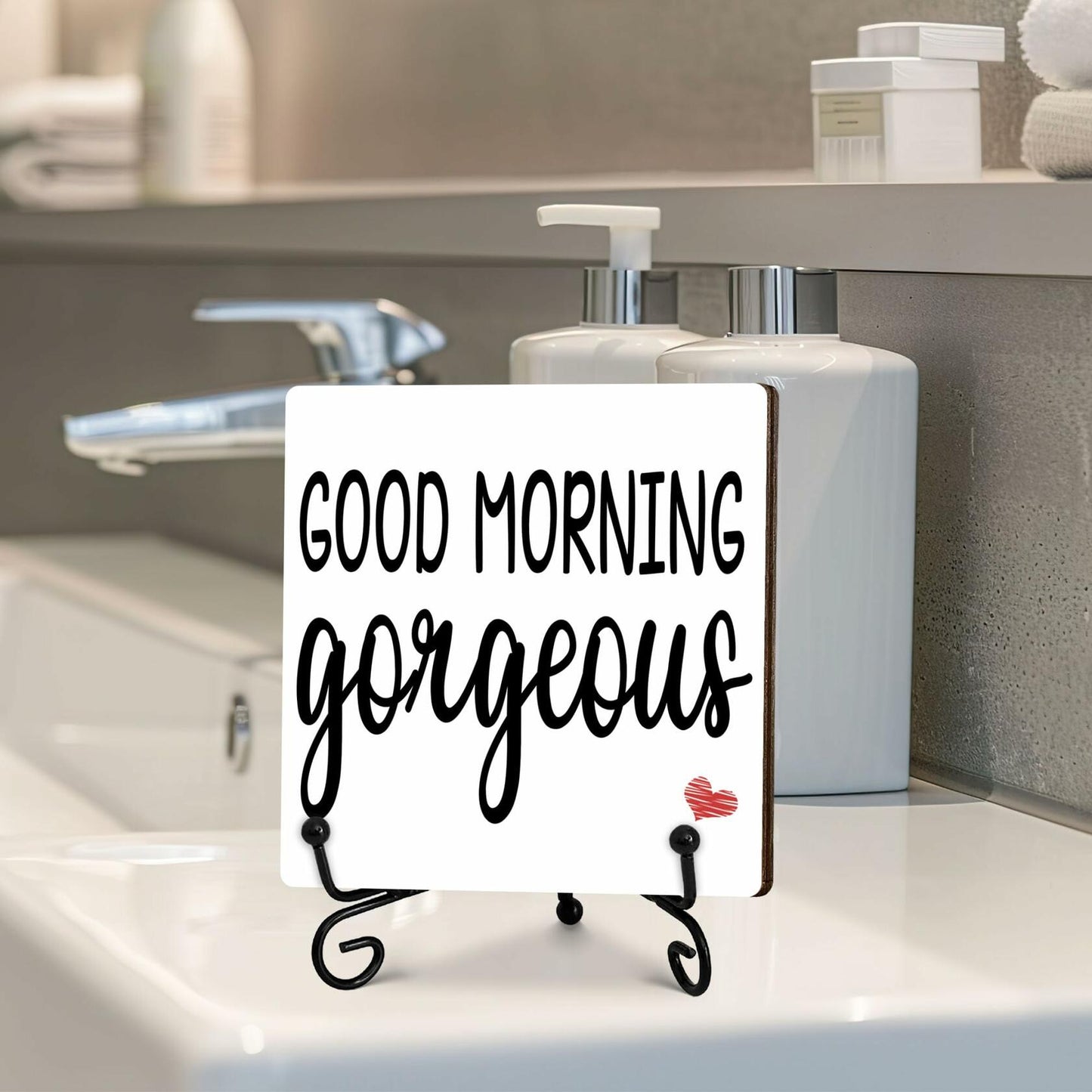 Farmhouse Good Morning Gorgeous Sign Bathroom Decor 5x5 Inches