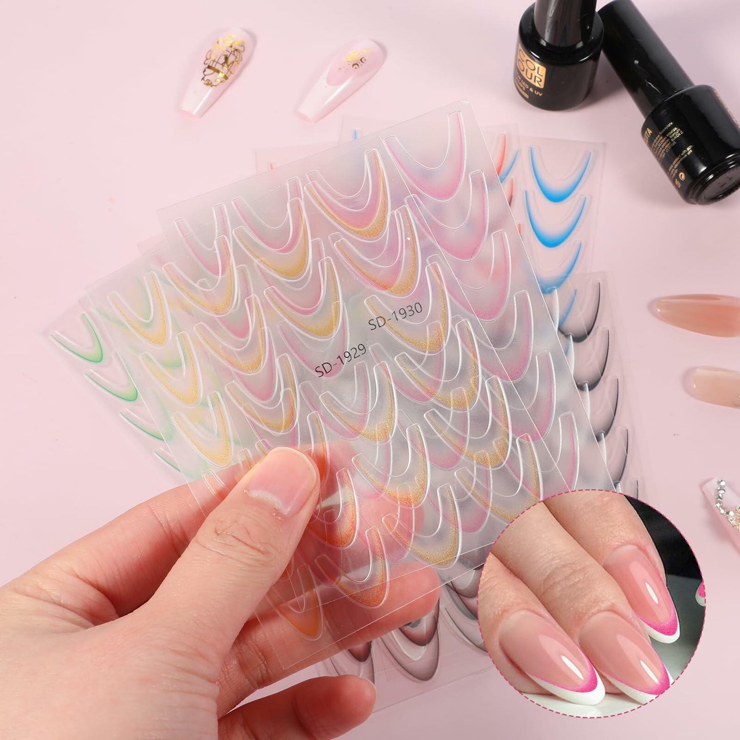 Lnngub Nail Art Stickers French Gradient Stripes White 12 Sheets