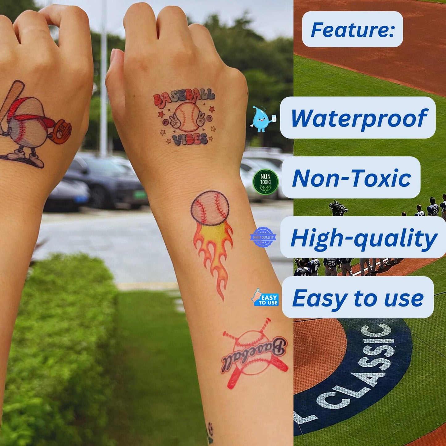 Baseball Temporary Tattoos 72 Pcs 6 Sheets Sport Party Favors Gift Idea