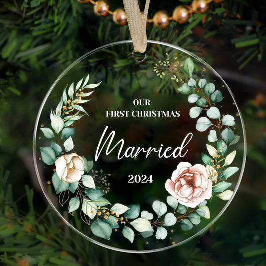 First Christmas Married Ornament 2024 1st Christmas Mr and Mrs Wedding Gift