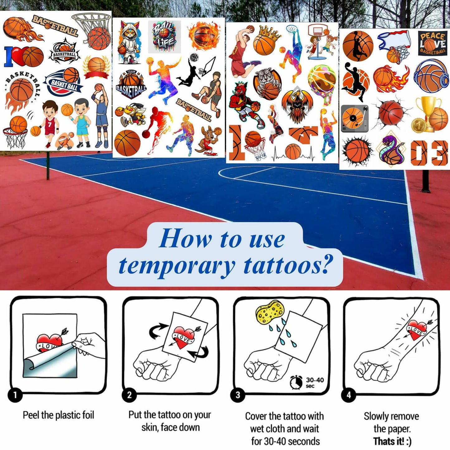 Basketball Temporary Tattoos Party Favors Kids Gift 0.04lb Pack