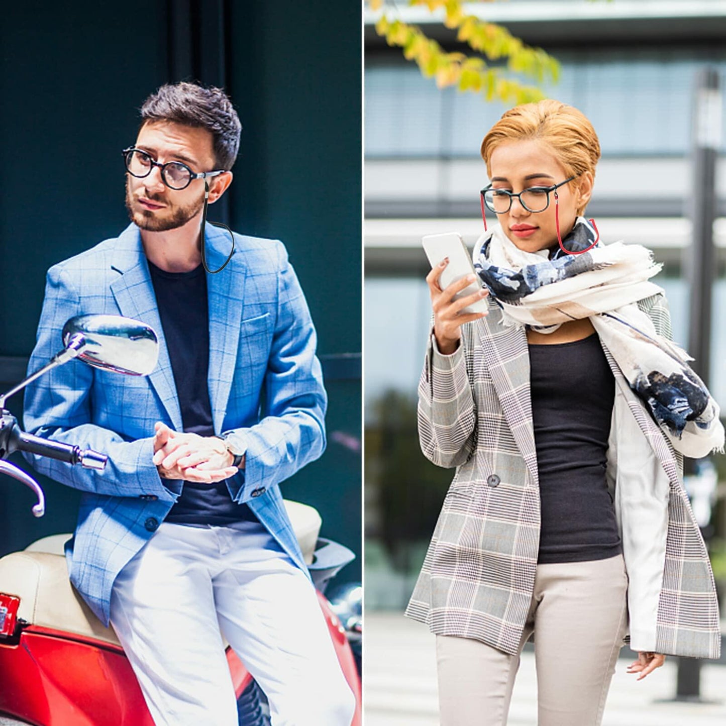 BILIONE Adjustable Leather Eyeglass Holder Straps 6 Pcs Universal Sport