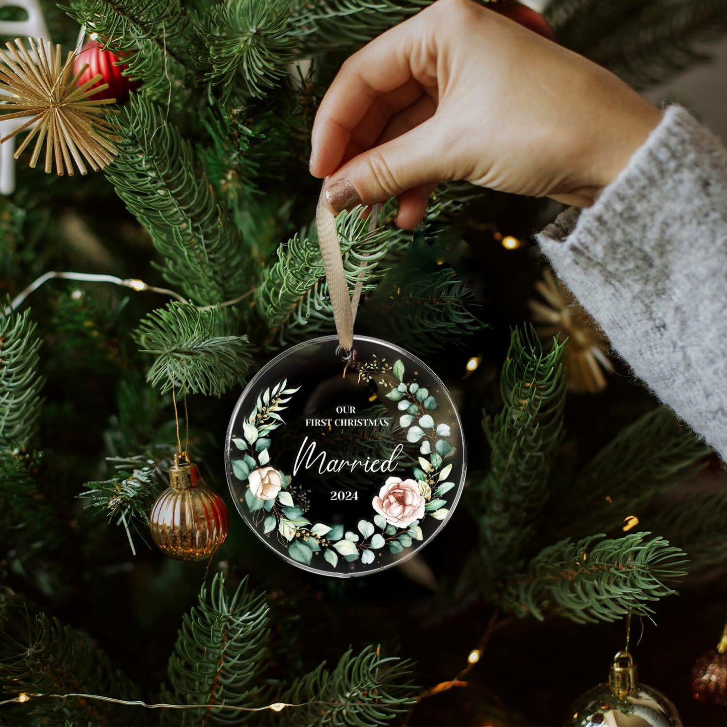 First Christmas Married Ornament 2024 1st Christmas Mr and Mrs Wedding Gift