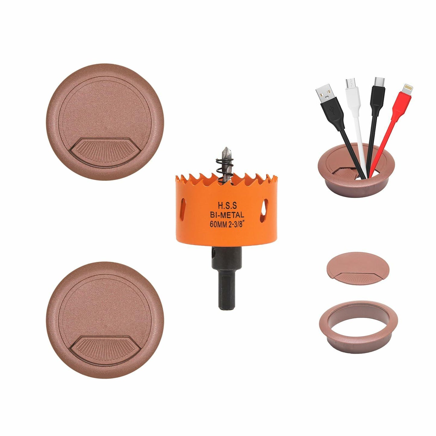 VIKITON Desk Grommet 2-3/8" Hole Saw Cord Cover 2 PCS Brown
