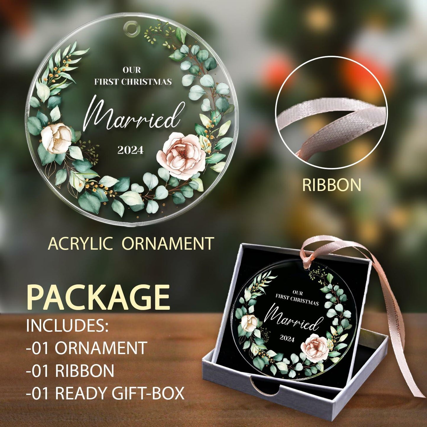 First Christmas Married Ornament 2024 1st Christmas Mr and Mrs Wedding Gift
