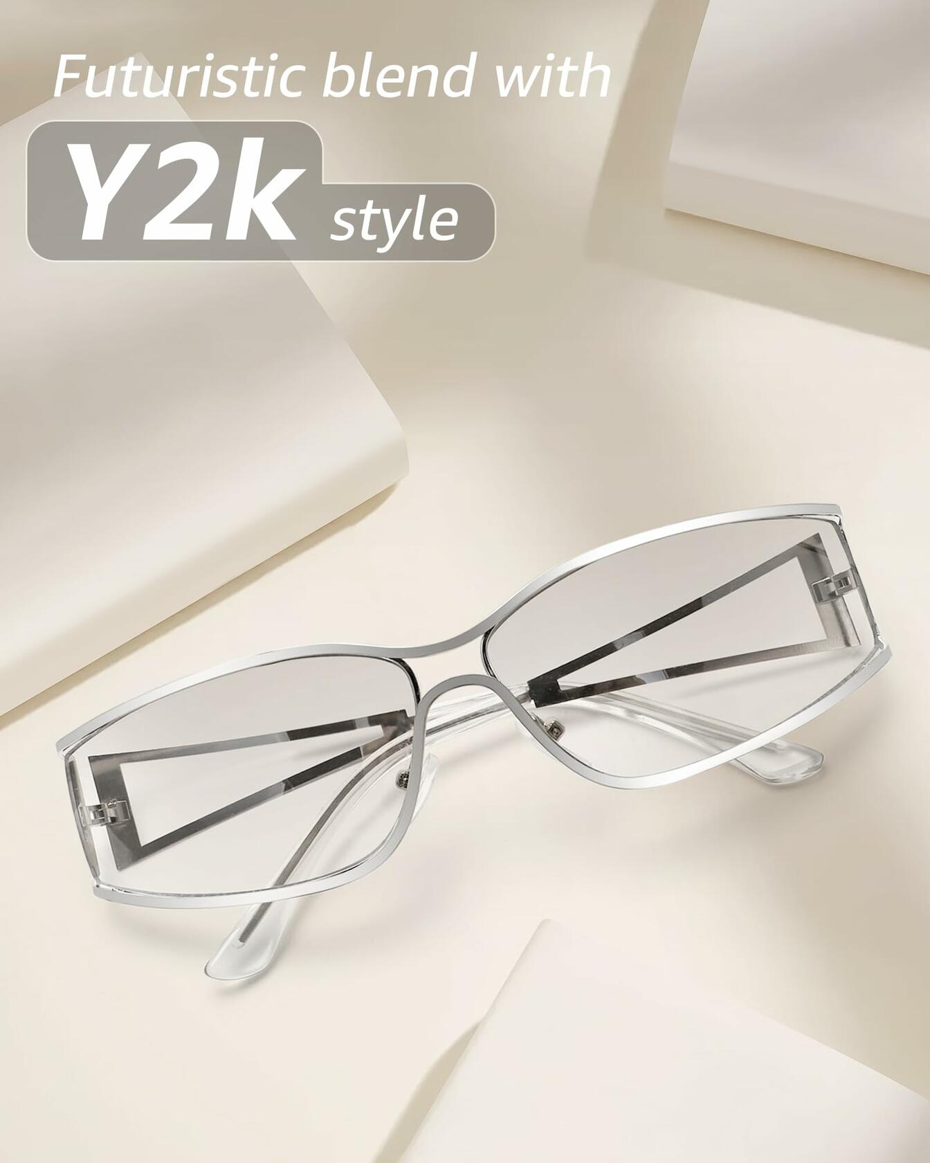 IGnaef Y2k Sunglasses for Women Silver Fashion 2000s Aesthetic
