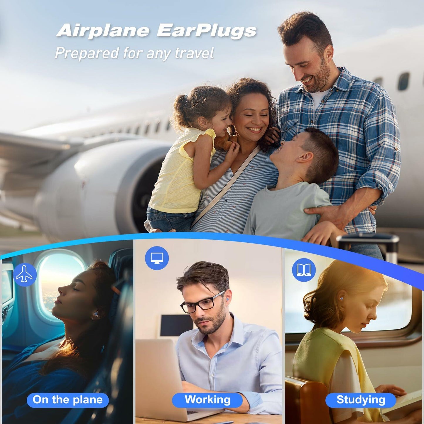 Airplane Travel Essentials Ear Plugs 2 Pairs Soft Silicone Blue Noise Cancelling