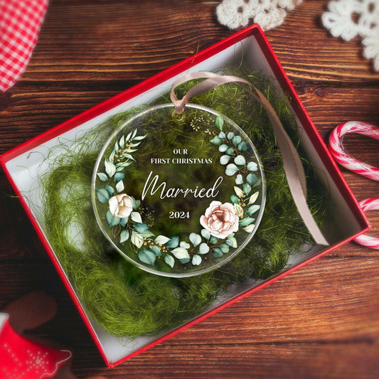 First Christmas Married Ornament 2024 1st Christmas Mr and Mrs Wedding Gift