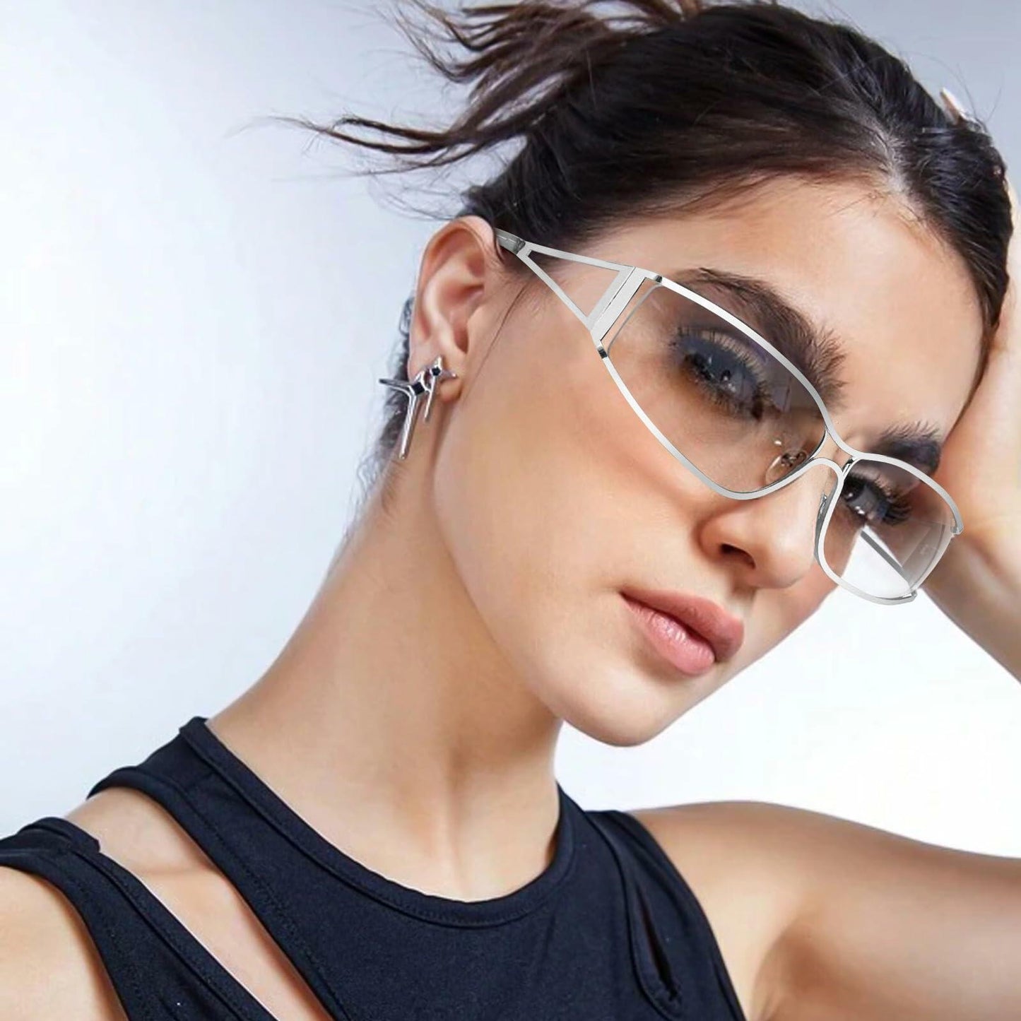 IGnaef Y2k Sunglasses for Women Silver Fashion 2000s Aesthetic