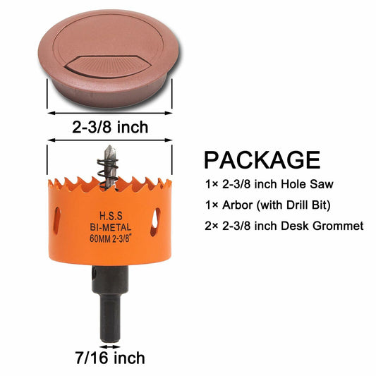 VIKITON Desk Grommet 2-3/8" Hole Saw Cord Cover 2 PCS Brown
