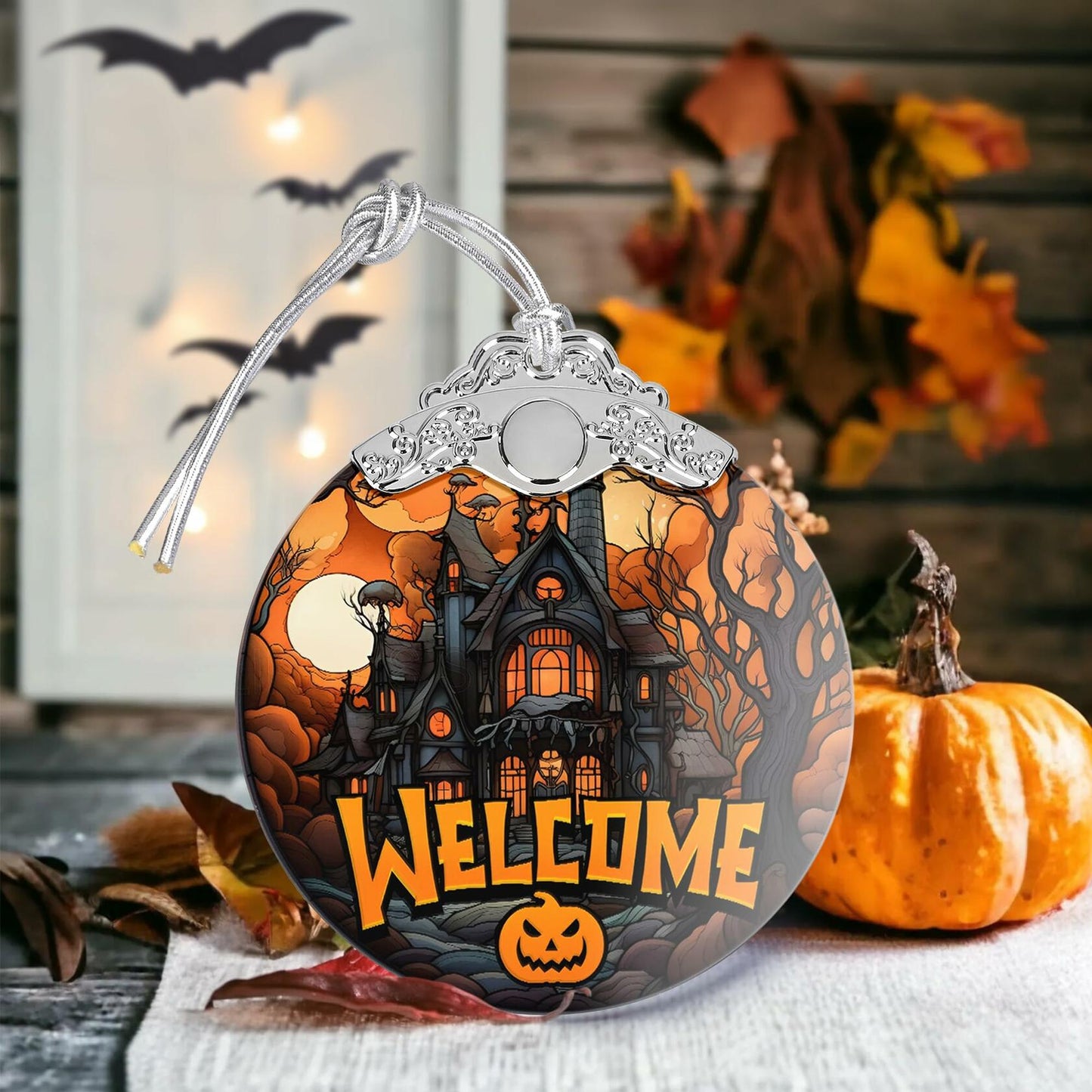 Welcome to The Haunted House Stained Glass Christmas Ornament Holiday Decor