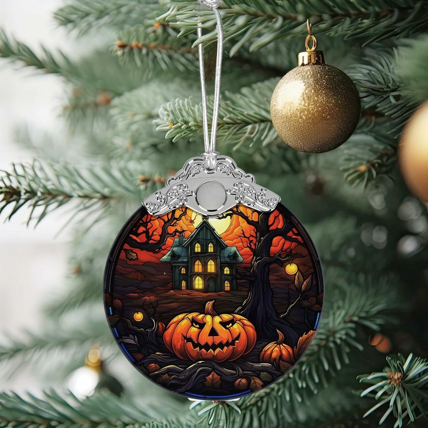 The Haunted House Stained Glass Christmas Ornament Holiday Decoration