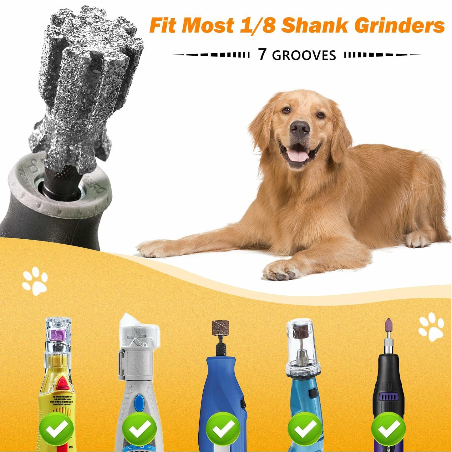Dog Nail Grinder Bit Sawtooth Tip Steel Brush 1/8" Diamond Rotary Tool