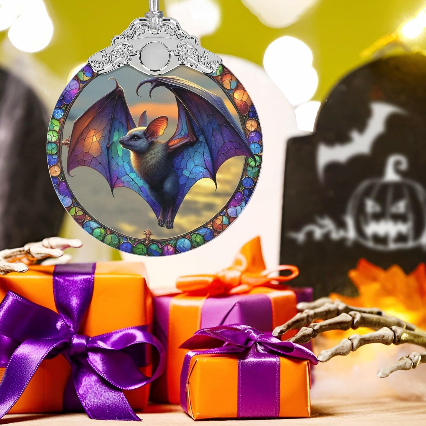 Magic Bat Christmas Stained Glass Ornament Holiday Decoration Unique Gift