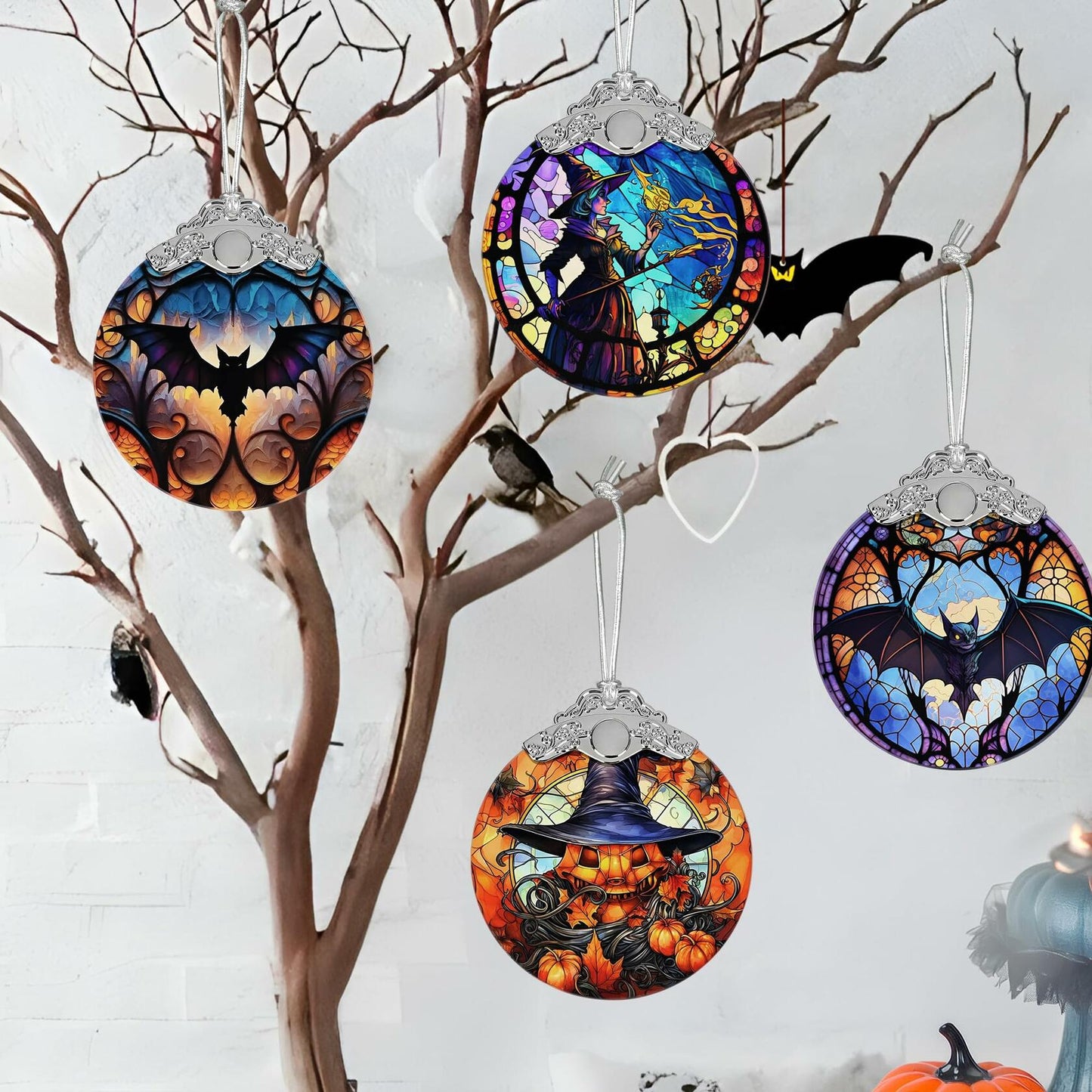 Terrifying Pumpkin Stained Glass Christmas Ornament Holiday Decoration