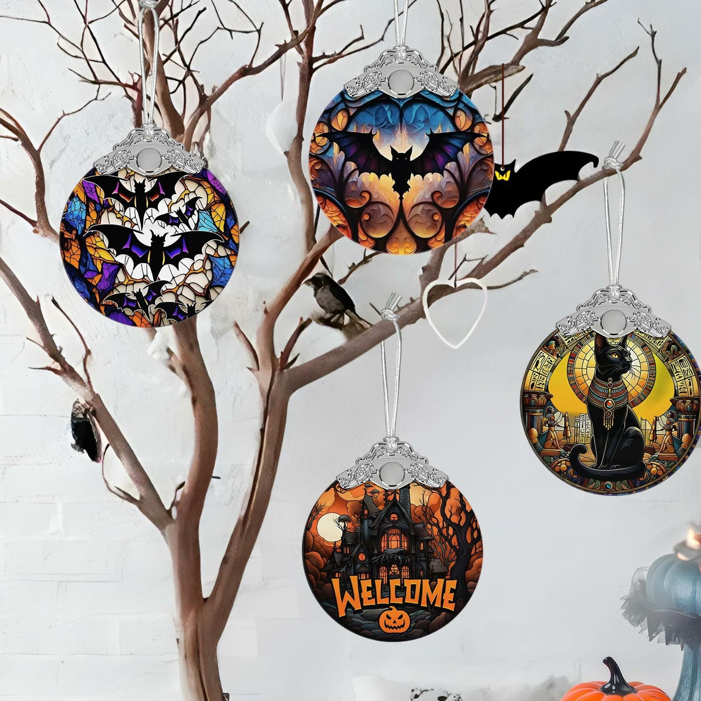 Welcome to The Haunted House Stained Glass Christmas Ornament Holiday Decor