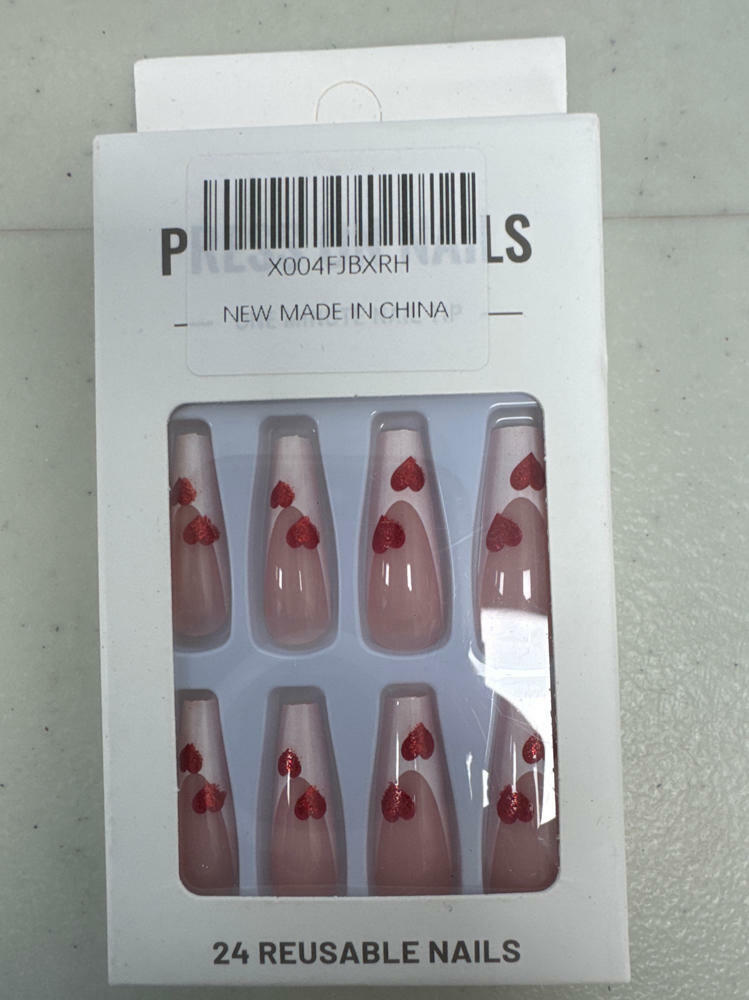 Valentine's Day Press On Nails Coffin Wine Red Pink Glitter 24 Pcs