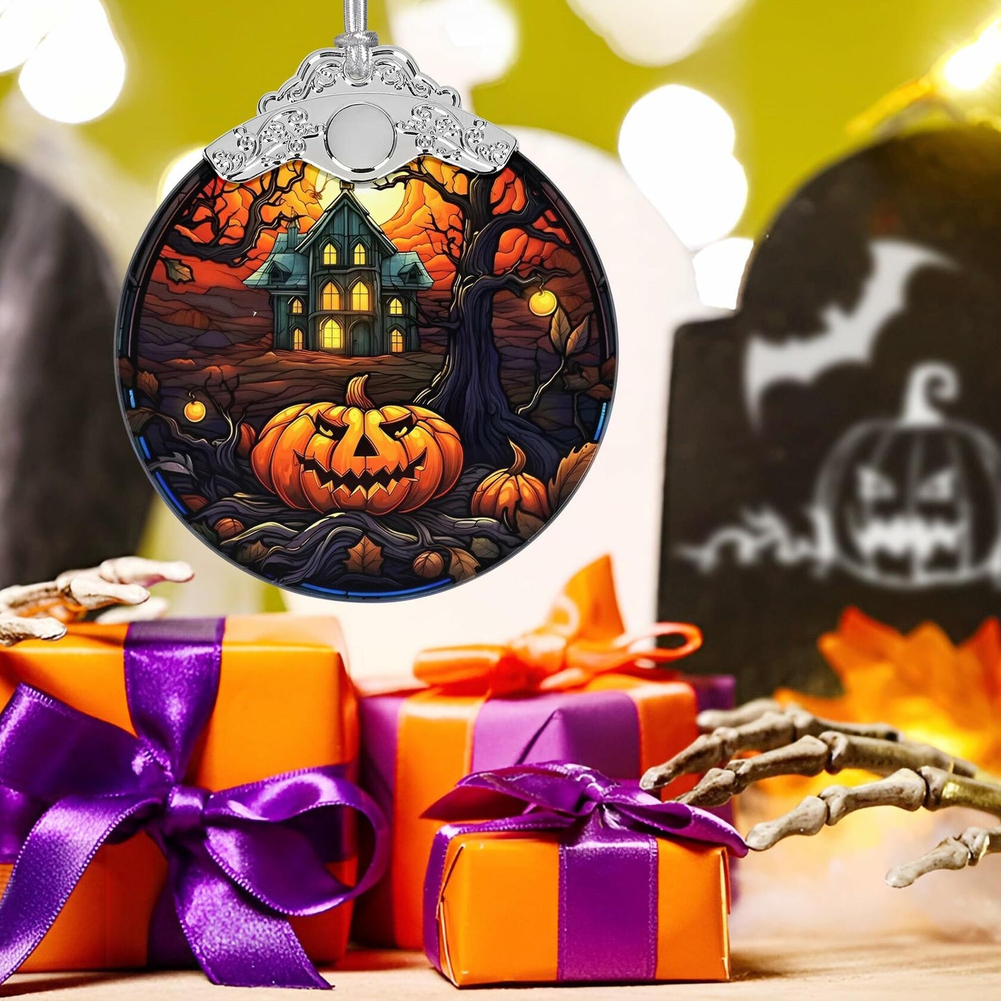The Haunted House Stained Glass Christmas Ornament Holiday Decoration