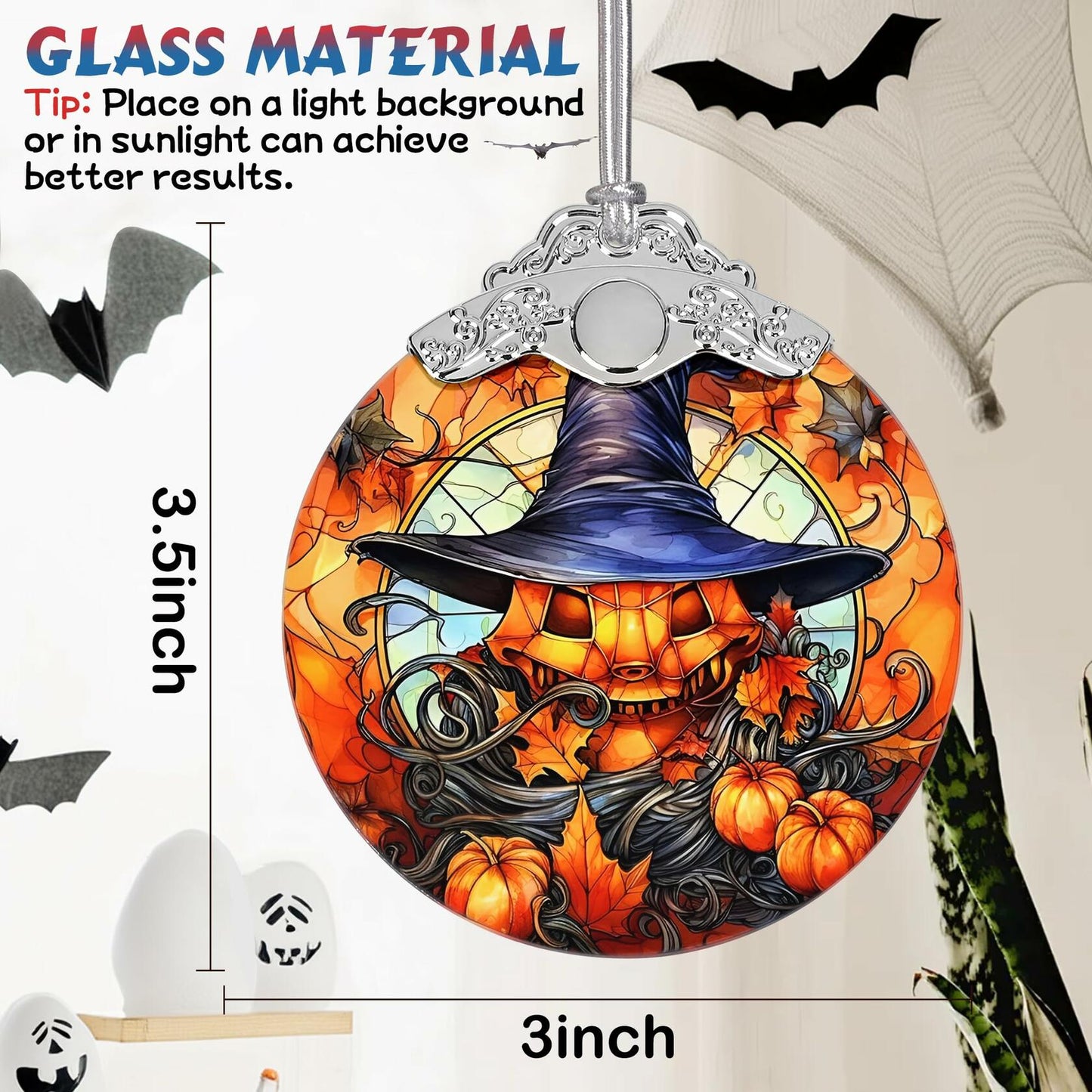 Terrifying Pumpkin Stained Glass Christmas Ornament Holiday Decoration