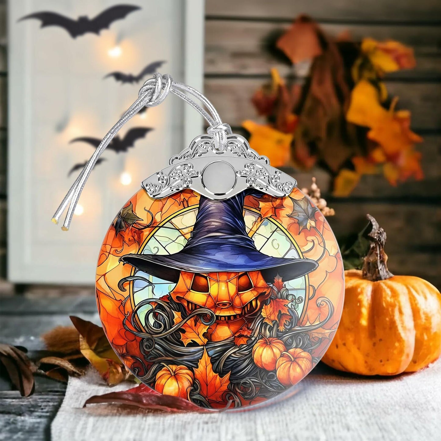 Terrifying Pumpkin Stained Glass Christmas Ornament Holiday Decoration