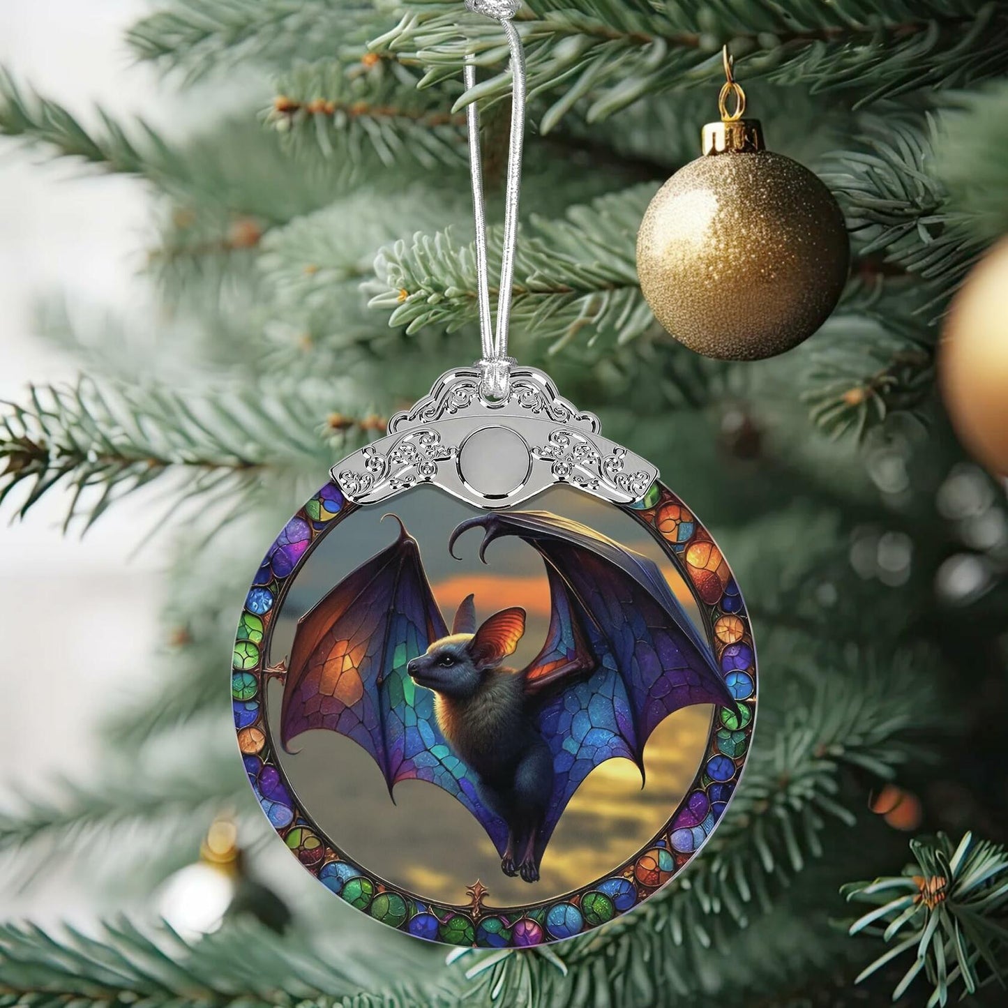 Magic Bat Christmas Stained Glass Ornament Holiday Decoration Unique Gift