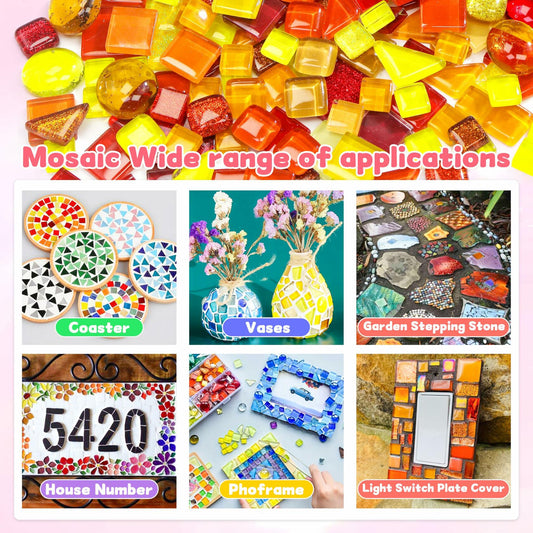 LATIIZ Glass Mosaic Tiles Pre-Cut Waterproof Orange 300 Pieces DIY Crafts